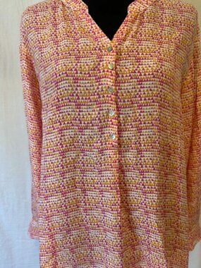 XL Rock Paper Flower Light White, Peach, Pink Tunic--Rayon